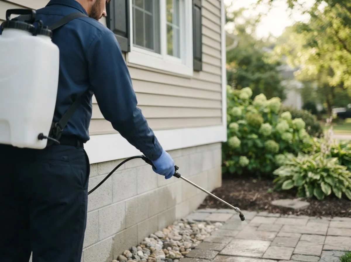 Pest control technician inspecting a home in Willisville, AR